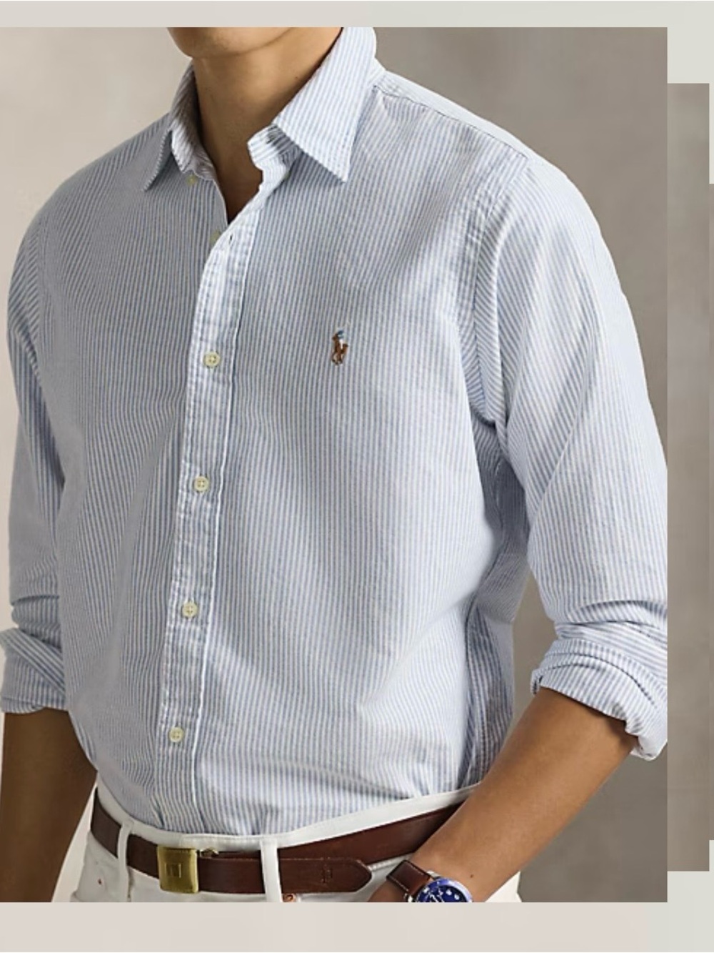 POLO RALPH LAUREN MENS XXL CLASSIC FIT STRIPPED BUTTON DOWN COTTON BLUE WHITE